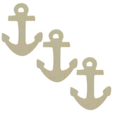 Set of 3 Unfinished Wooden Anchor Shape Cutout DIY Craft 4.25 Inches in Beige color