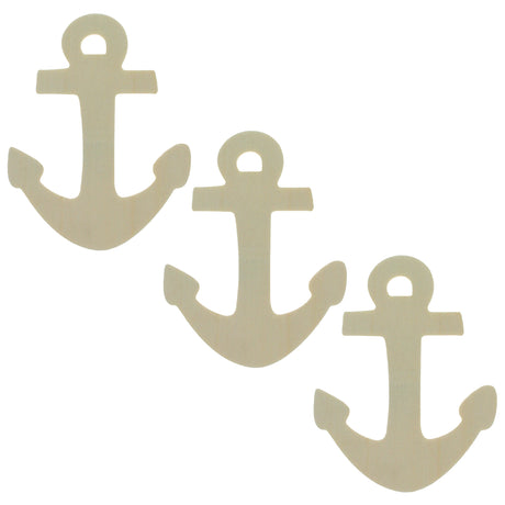 Set of 3 Unfinished Wooden Anchor Shape Cutout DIY Craft 4.25 Inches in Beige color