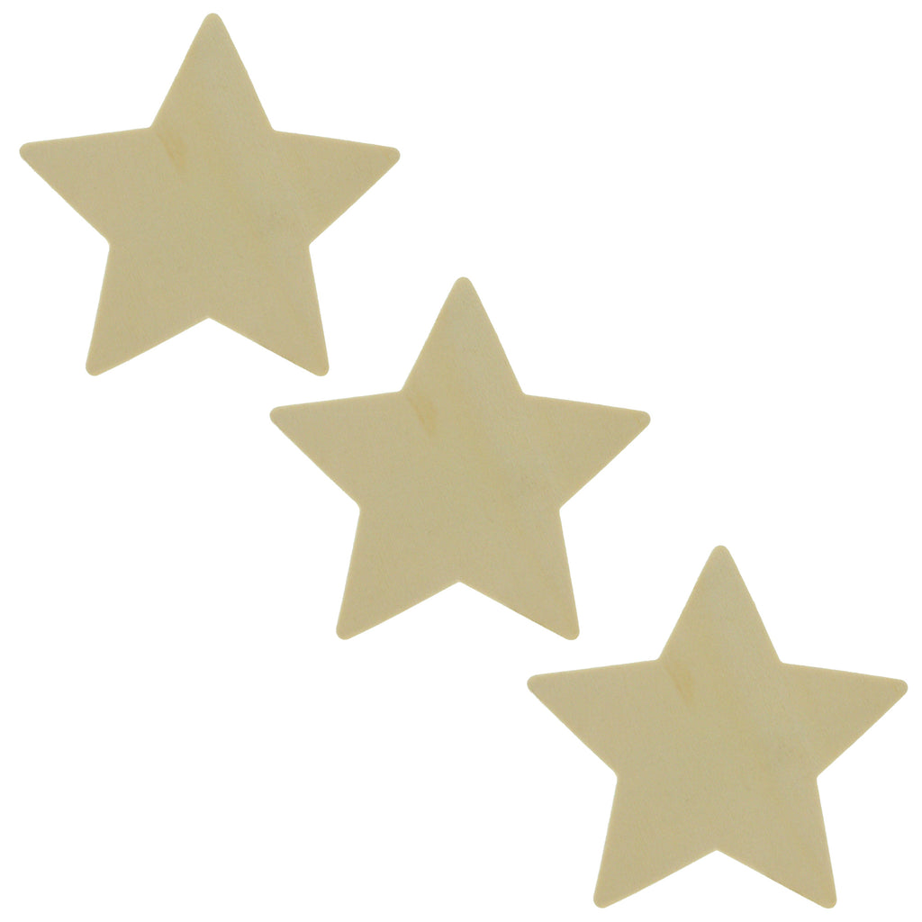 Wood Set of 3 Unfinished Wooden Star Shape Cutout DIY Craft 3.5 Inches in Beige color Star