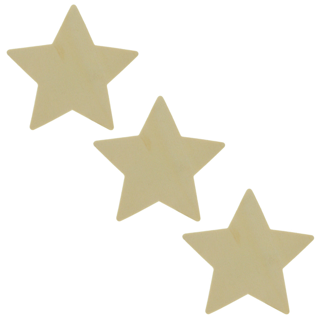 Set of 3 Unfinished Wooden Star Shape Cutout DIY Craft 3.5 Inches in Beige color Star