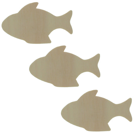 Set of 3 Unfinished Wooden Fish Shape Cutout DIY Craft 3.5 Inches in Beige color