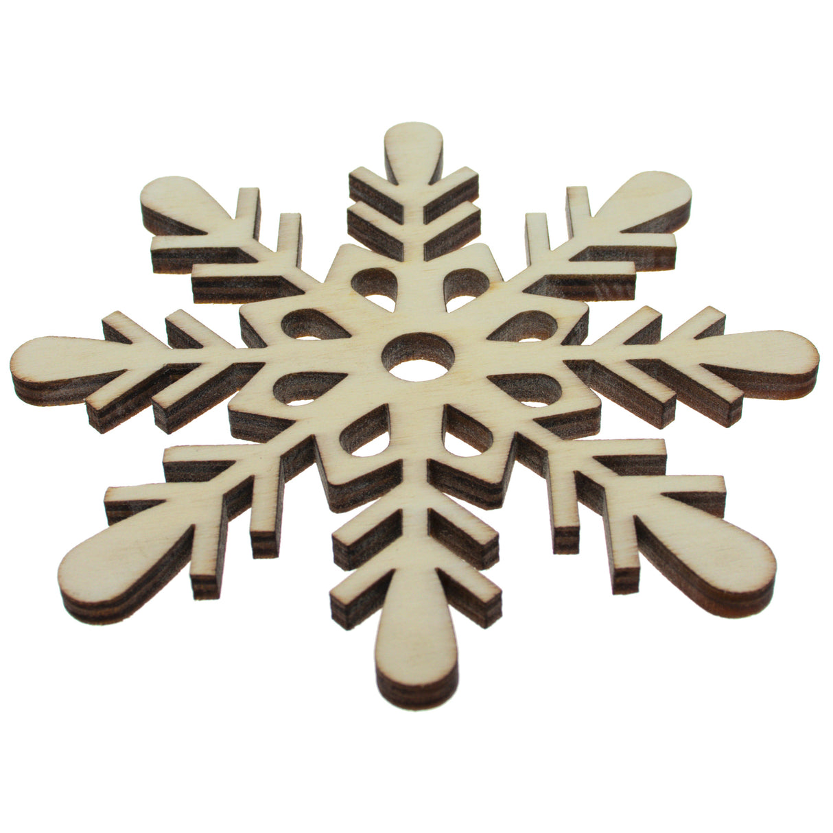 Wood Unfinished Wooden Classic Snowflake Shape Cutout DIY Craft 4.2 Inches in Beige color