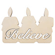 Unfinished Wooden Candle Shape with Text "Believe" Cutout DIY Craft 4.8 Inches in Beige color