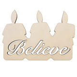 Unfinished Wooden Candle Shape with Text "Believe" Cutout DIY Craft 4.8 Inches in Beige color