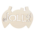 Unfinished Wooden Multiple Ornament Shape with Text "Jolly" text Cutout DIY Craft 5 Inches in Beige color