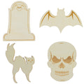 Set of 4 Unfinished Wooden Halloween Theme Shape Cutout DIY Craft 4.9 Inches in Beige color