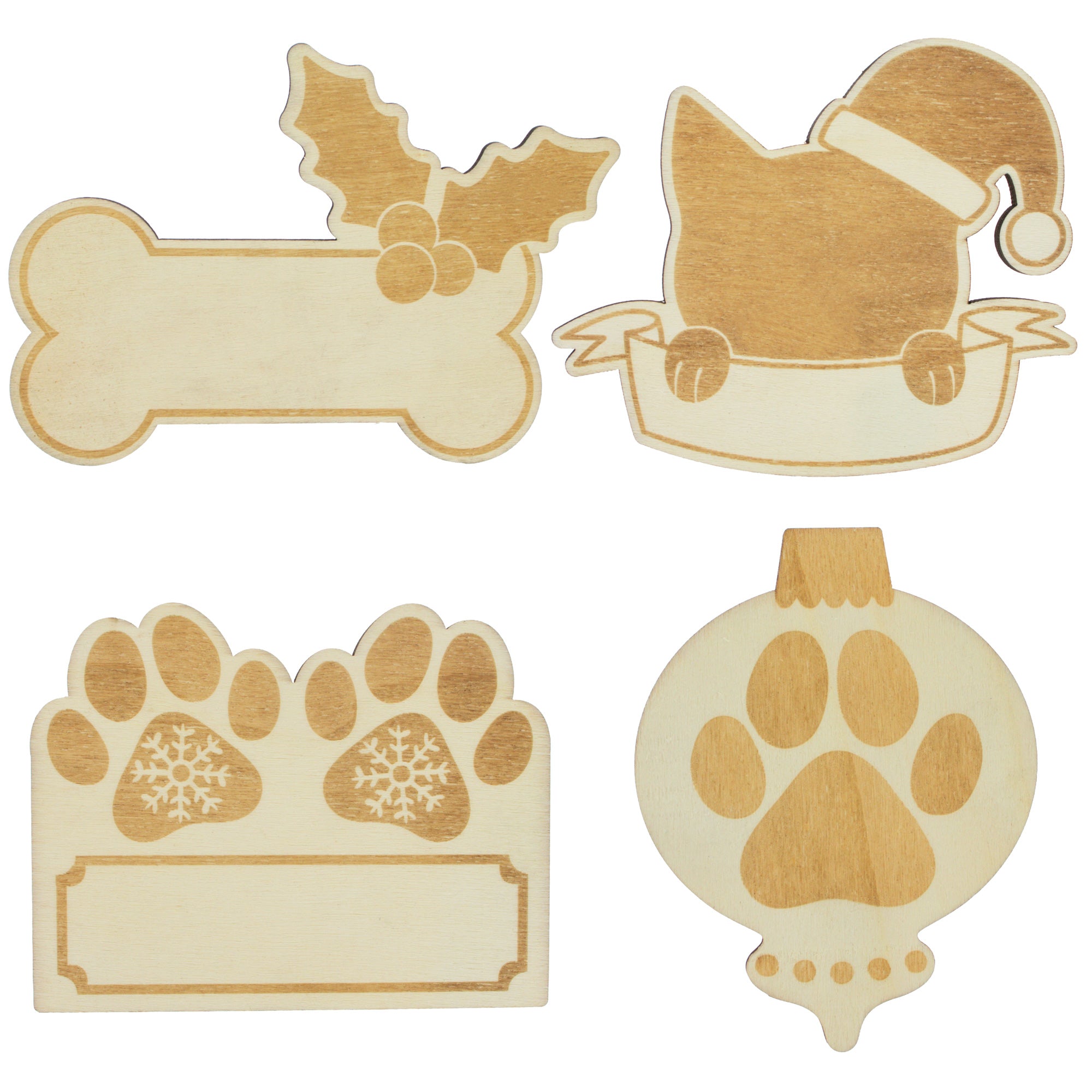 Set of 4 Unfinished Wooden Etched Dog and Cat Shape Cutout DIY Craft 3.9 Inches in Beige color