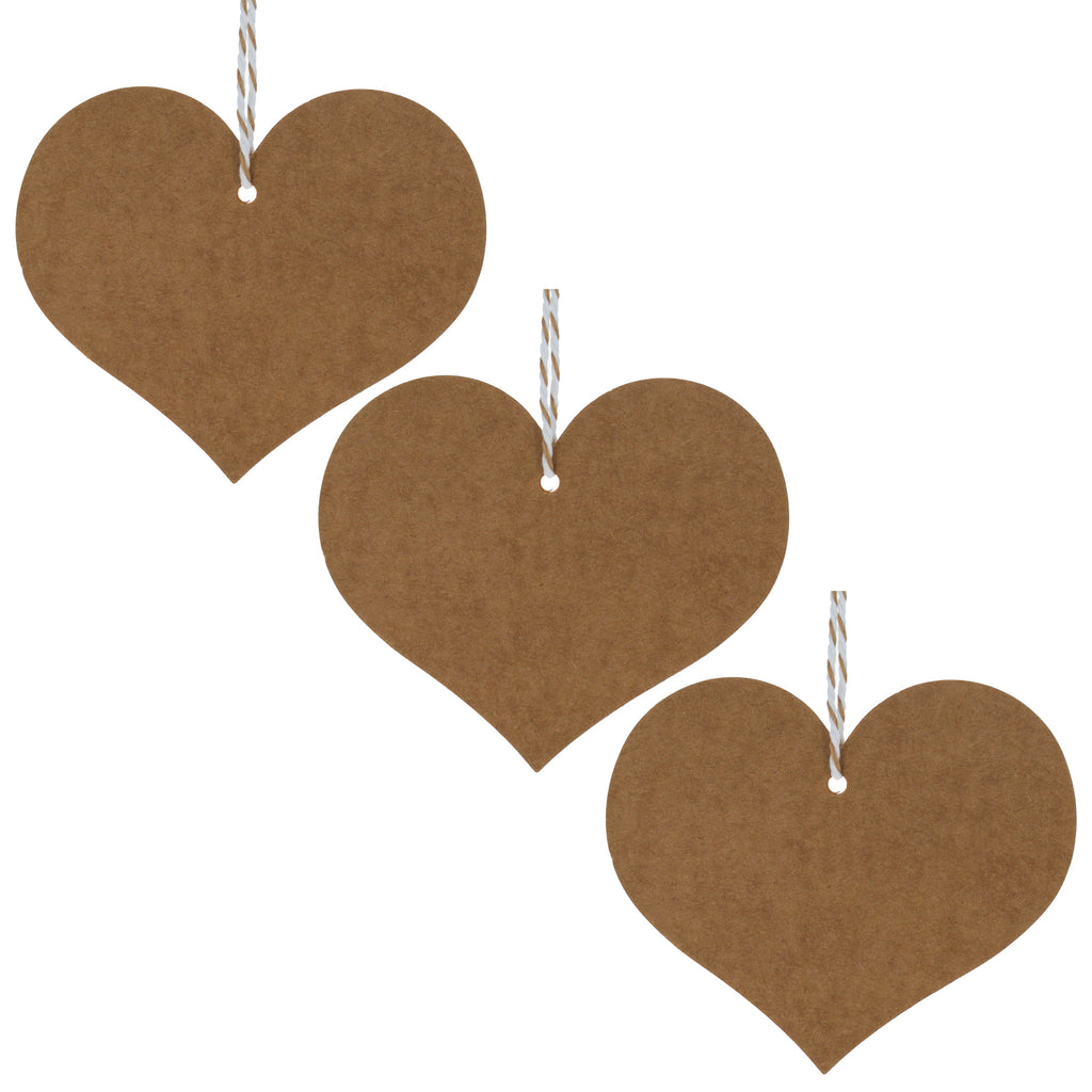 Set of 3 Kraft Paper Heart Shapes with Strings DIY Cutout Decorations 3 Inches in Brown color Heart