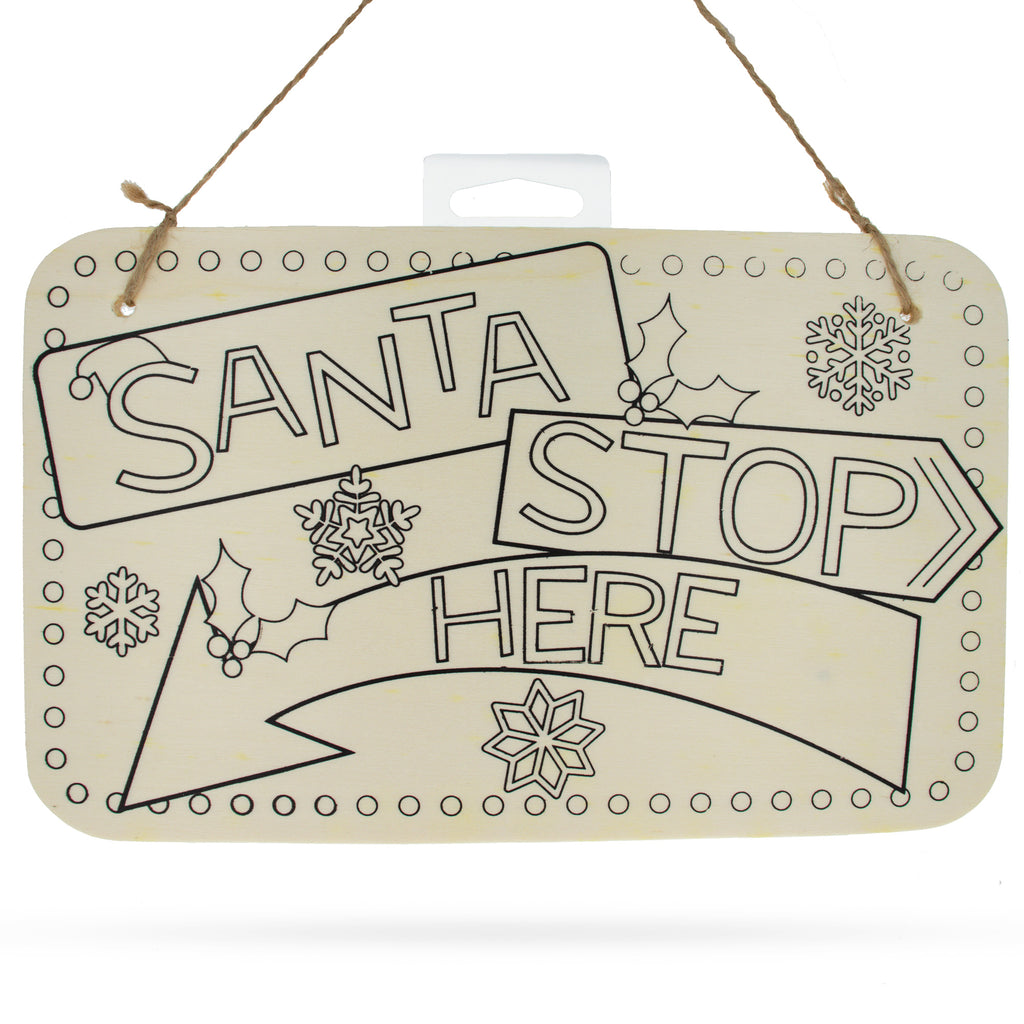 Wood Blank Wooden Santa Stop Here Sign Display Board DIY Craft 9 Inches in Beige color