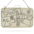 Blank Wooden Santa Stop Here Sign Display Board DIY Craft 9 Inches in Beige color