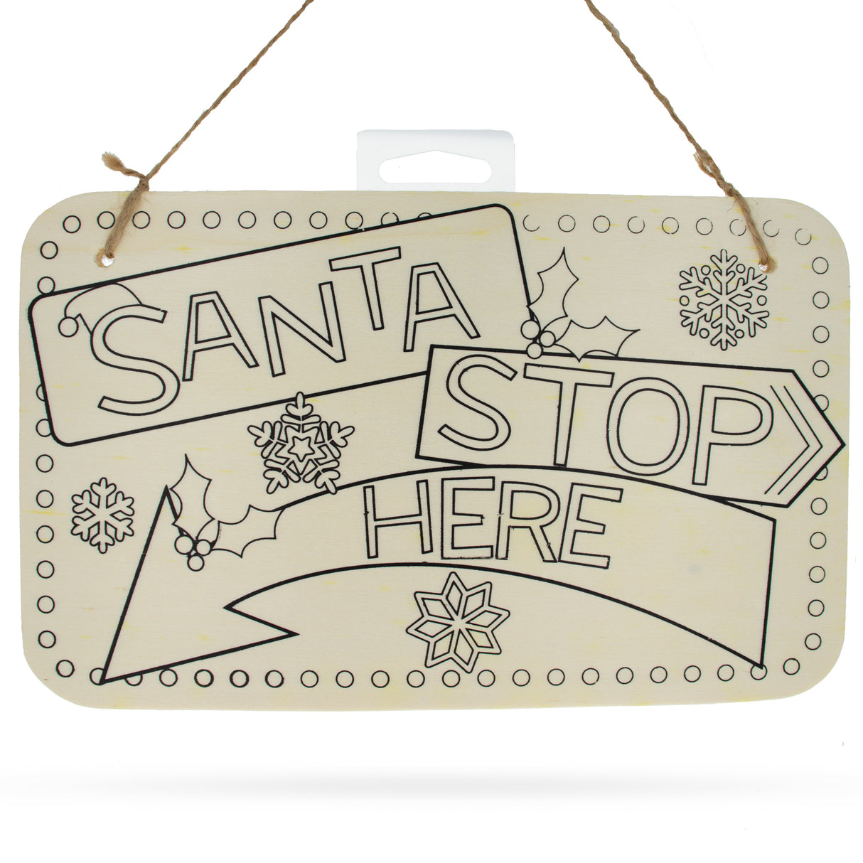 Blank Wooden Santa Stop Here Sign Display Board DIY Craft 9 Inches in Beige color,  shape