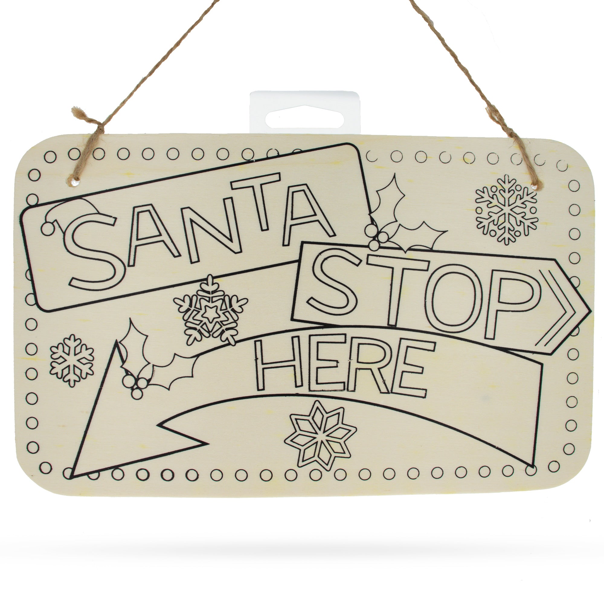Blank Wooden Santa Stop Here Sign Display Board DIY Craft 9 Inches in Beige color
