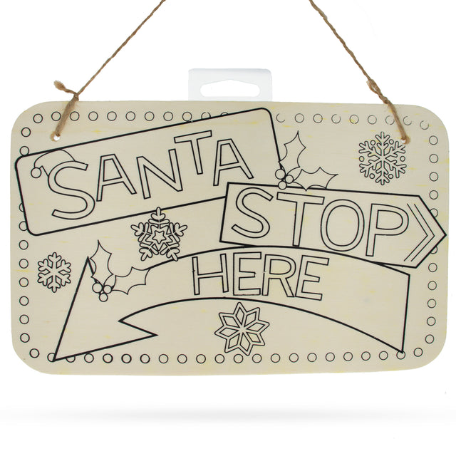 Blank Wooden Santa Stop Here Sign Display Board DIY Craft 9 Inches in Beige color