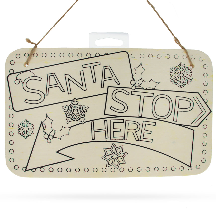Blank Wooden Santa Stop Here Sign Display Board DIY Craft 9 Inches in Beige color