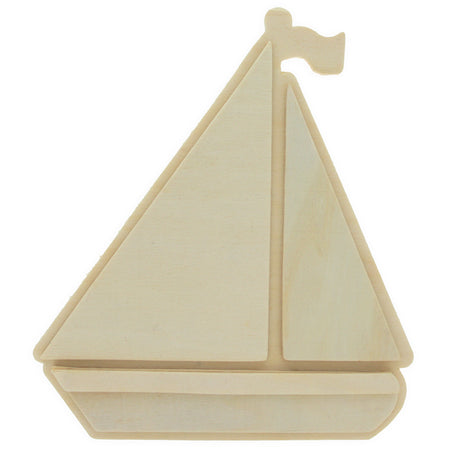 Unfinished Wooden Sailboat Shape Cutout DIY Craft 6.2 Inches in Beige color Triangle