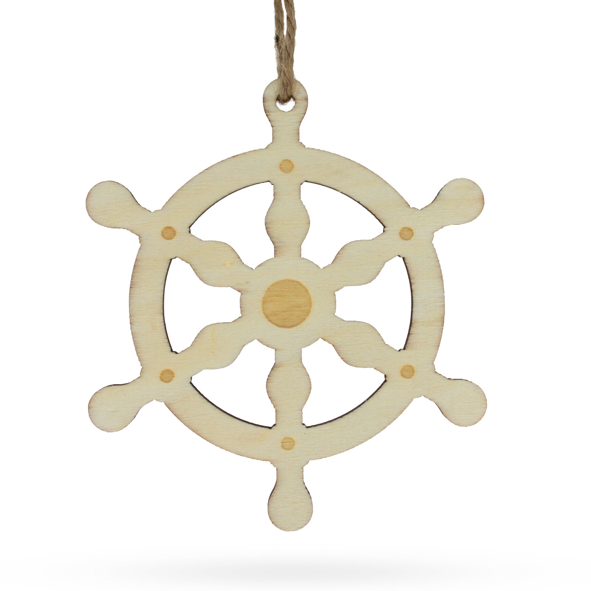 Unfinished Wooden Ship Wheel Ornament DIY Craft 4 Inches in Beige color