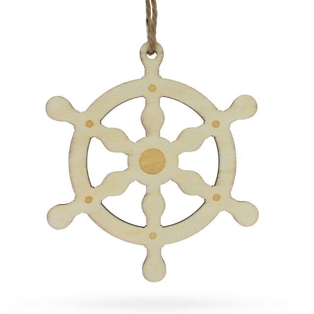 Unfinished Wooden Ship Wheel Ornament DIY Craft 4 Inches in Beige color
