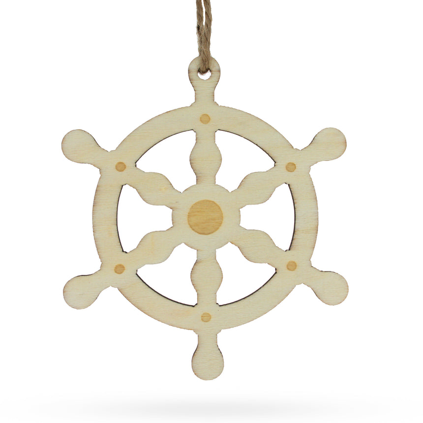Unfinished Wooden Ship Wheel Ornament DIY Craft 4 Inches in Beige color