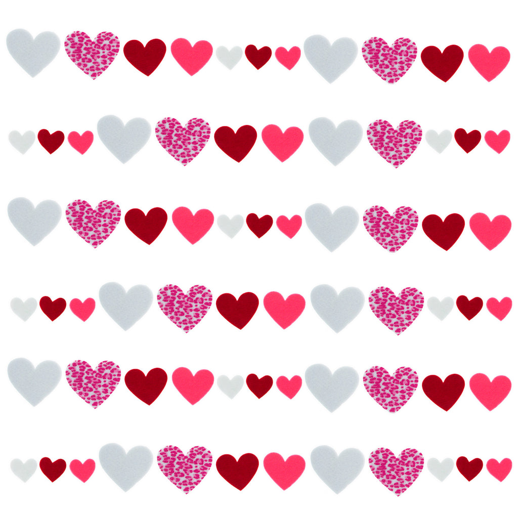 66 Piece Feltiest Felt Stickers Printed Hearts 2 Inches in Multi color Heart