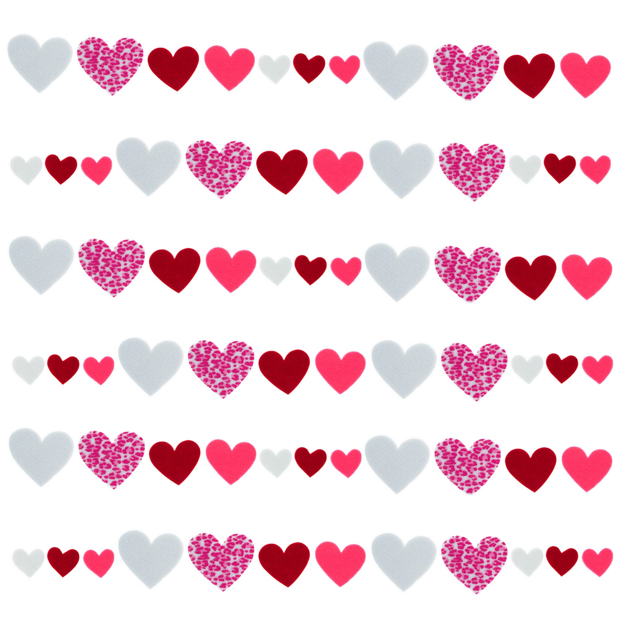 66 Piece Feltiest Felt Stickers Printed Hearts 2 Inches in Multi color Heart