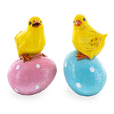 Set of 2 Chicks on Easter Egg Figurines 3.8 Inches in Multi color