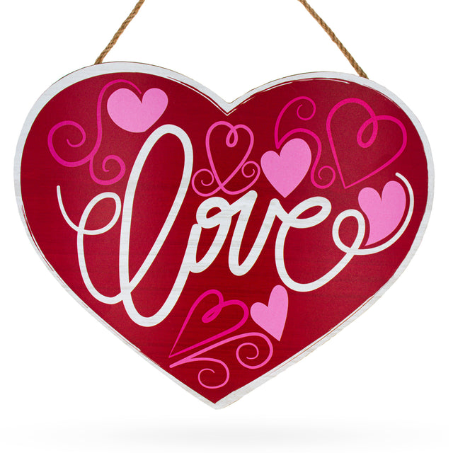 Heart Shape Love Sign Wooden Board 9.5 Inches in Red color Heart