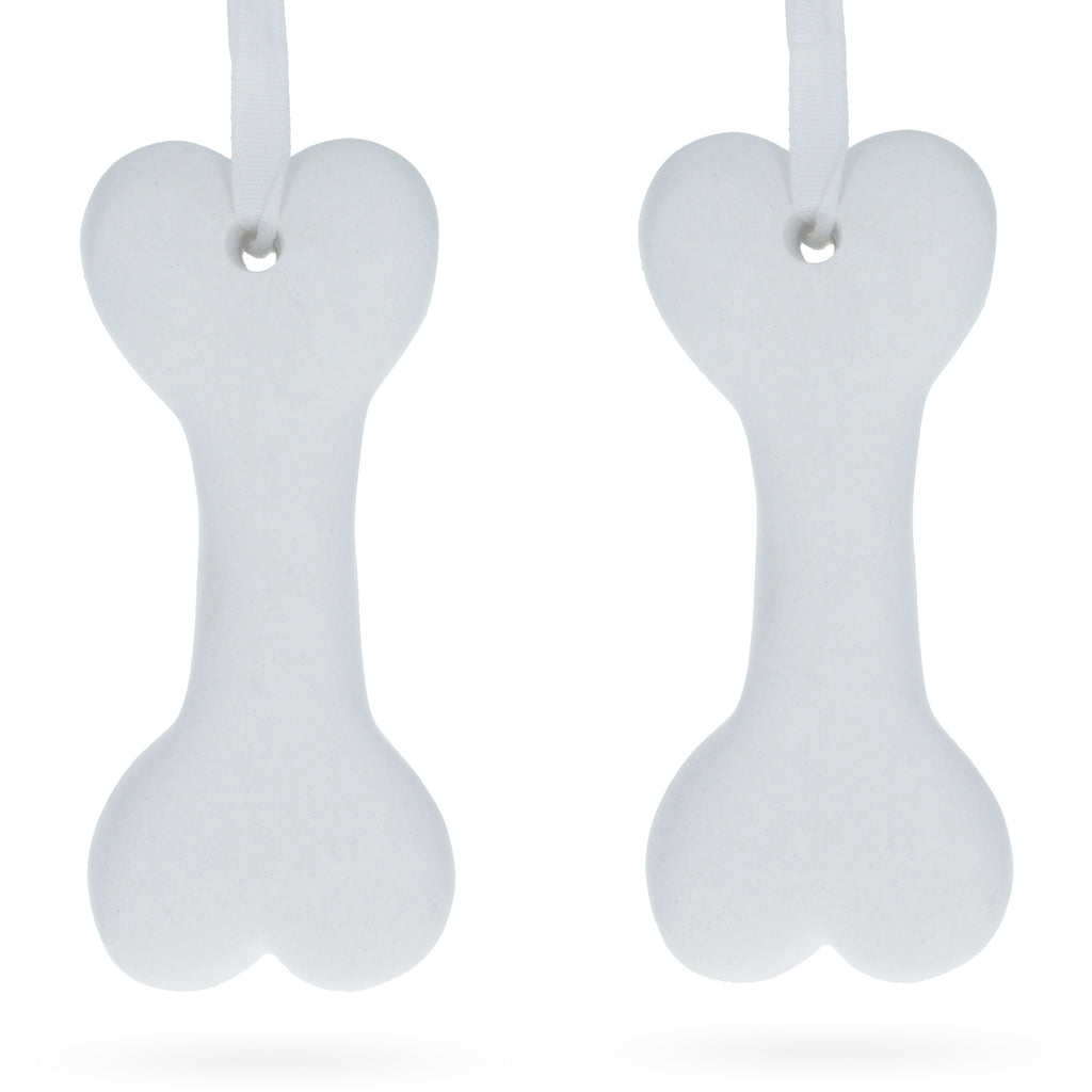 Set of 2 Blank Unfinished White Plaster Bone Christmas Ornaments DIY Craft 3.65 Inches in White color