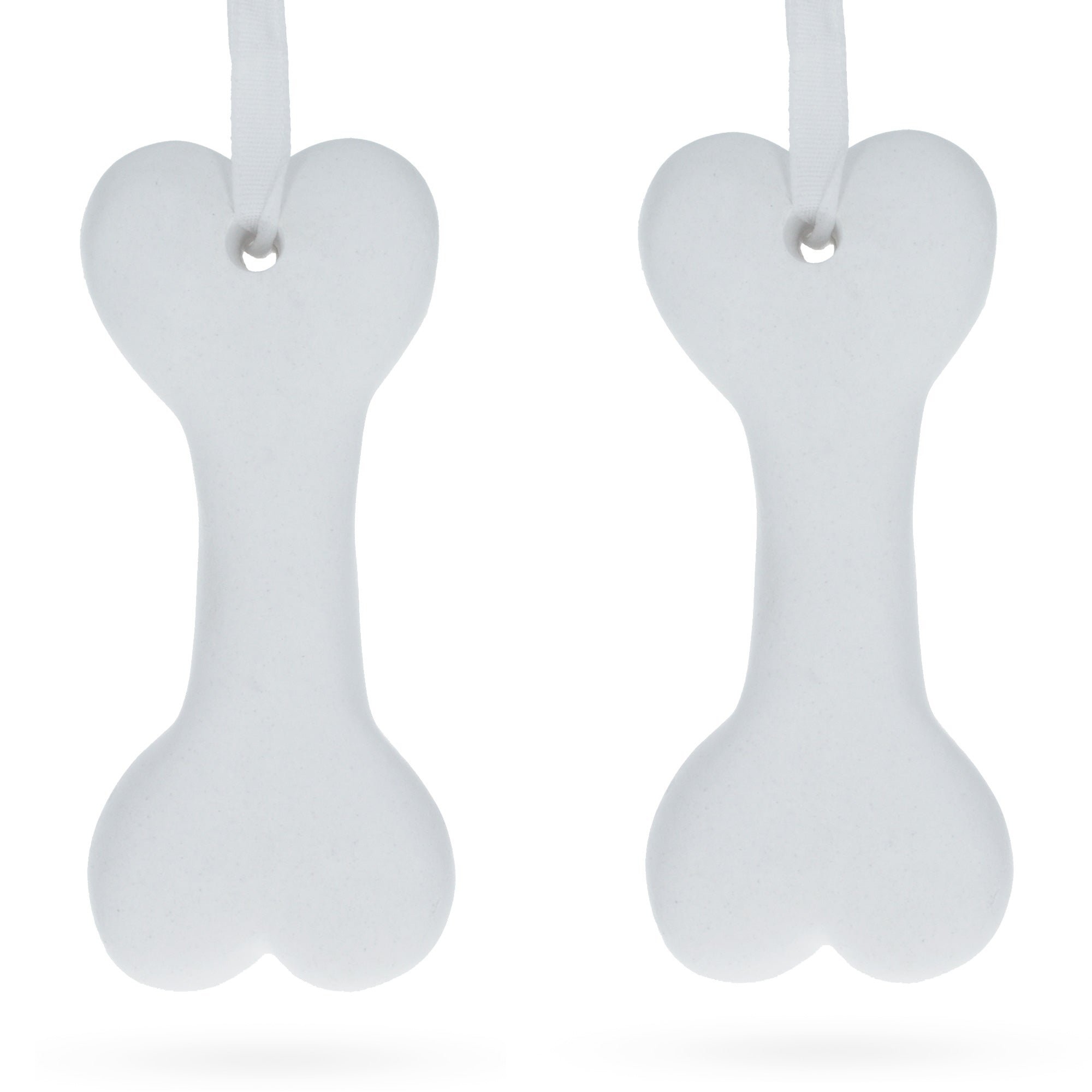 Set of 2 Blank Unfinished White Plaster Bone Christmas Ornaments DIY Craft 3.65 Inches in White color