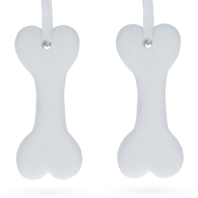 Set of 2 Blank Unfinished White Plaster Bone Christmas Ornaments DIY Craft 3.65 Inches in White color