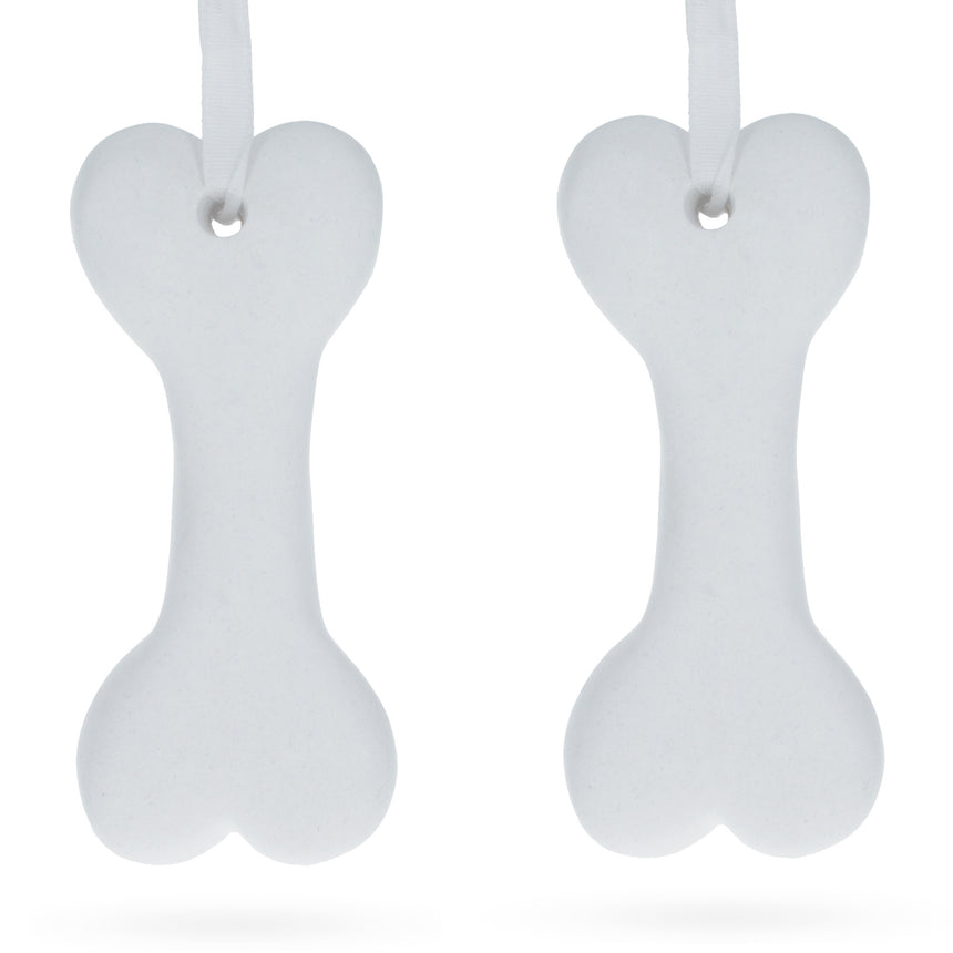 Set of 2 Blank Unfinished White Plaster Bone Christmas Ornaments DIY Craft 3.65 Inches in White color