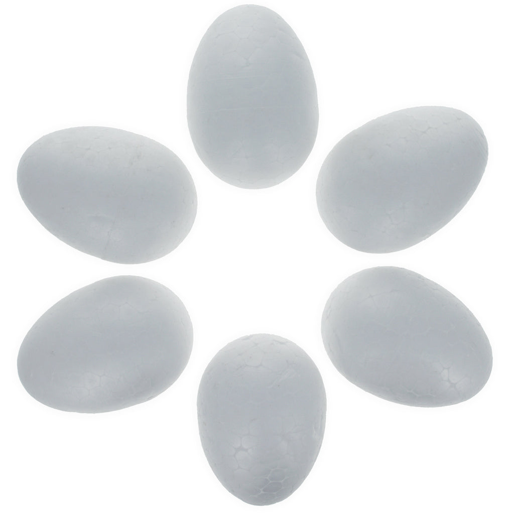 Set of 6 White Foam Eggs 2.3 Inches in White color Oval