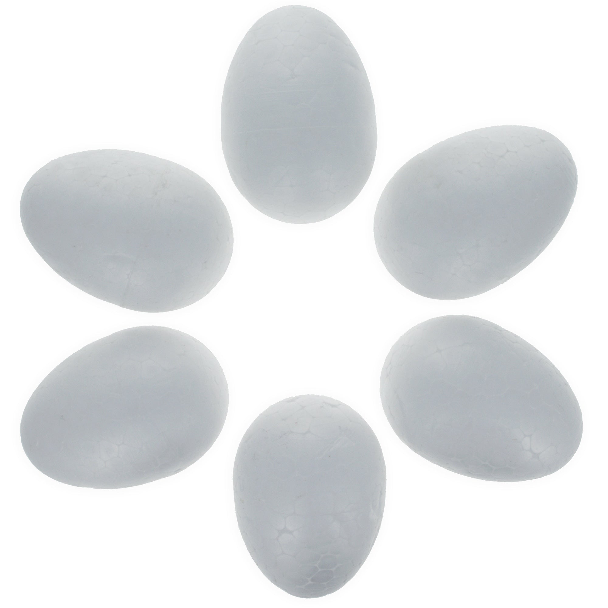 Set of 6 White Foam Eggs 2.3 Inches in White color Oval