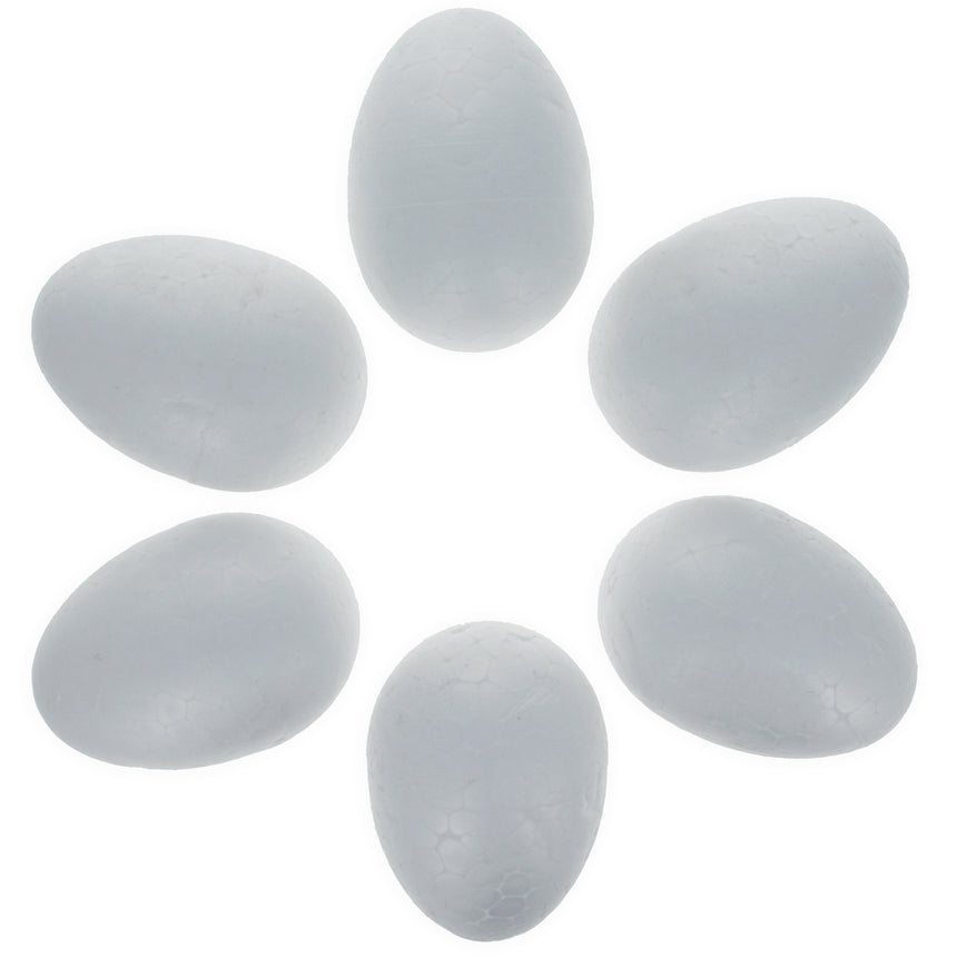 Set of 6 White Foam Eggs 2.3 Inches in White color Oval