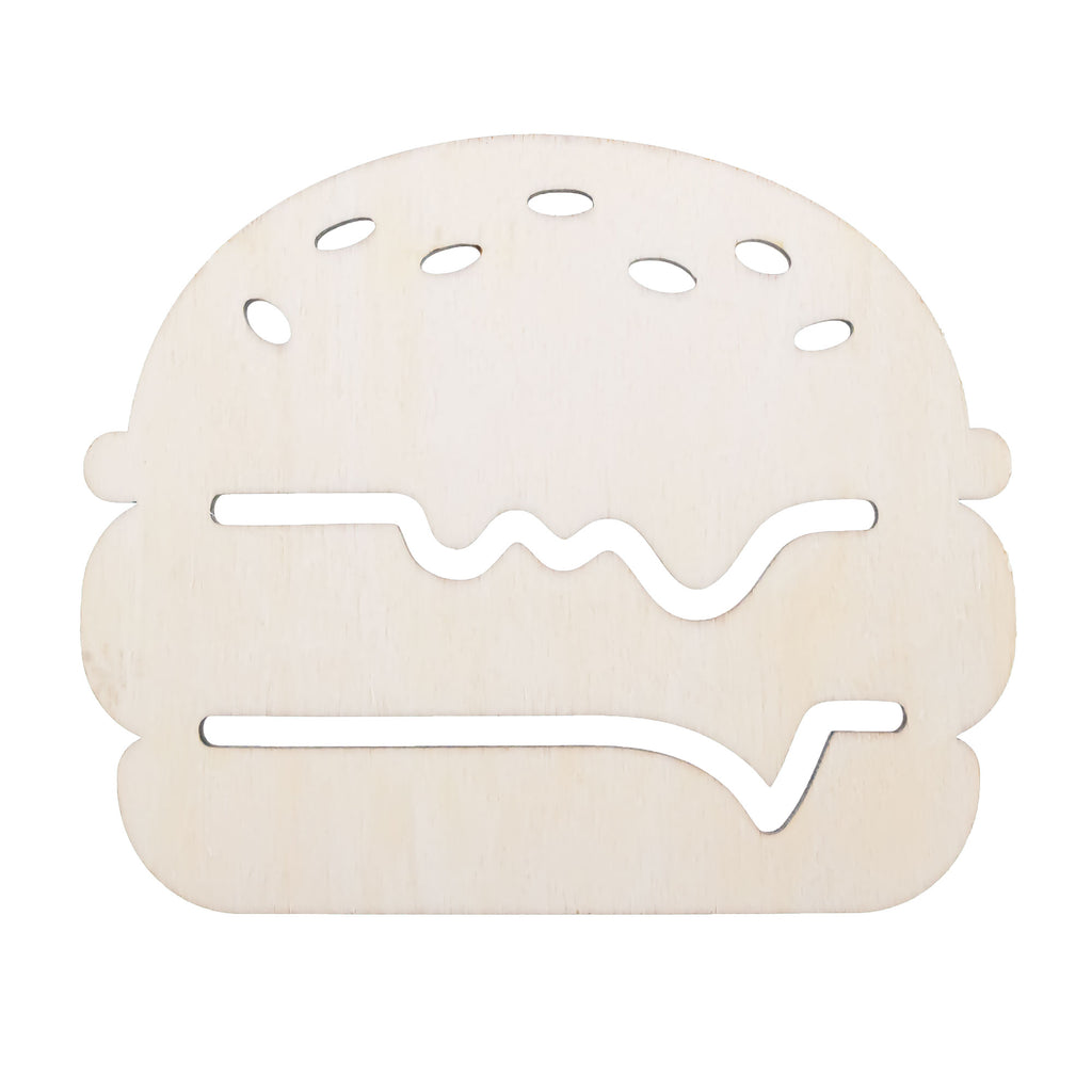 Unfinished Wooden Burger Shape Cutout DIY Craft 4.85 Inches in Beige color