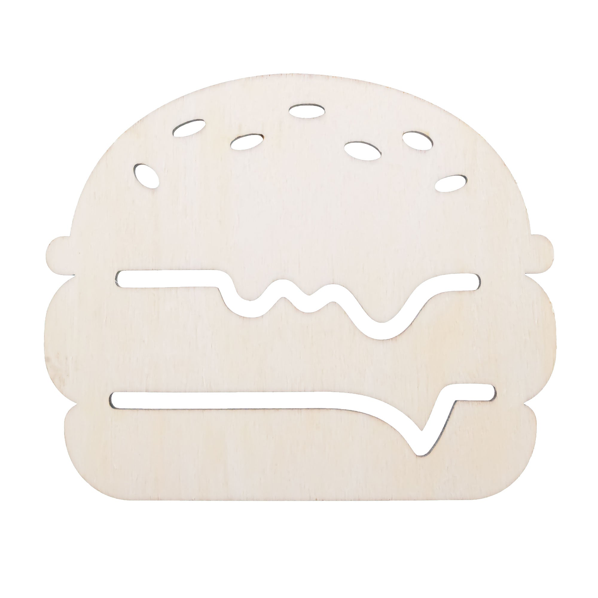 Unfinished Wooden Burger Shape Cutout DIY Craft 4.85 Inches in Beige color