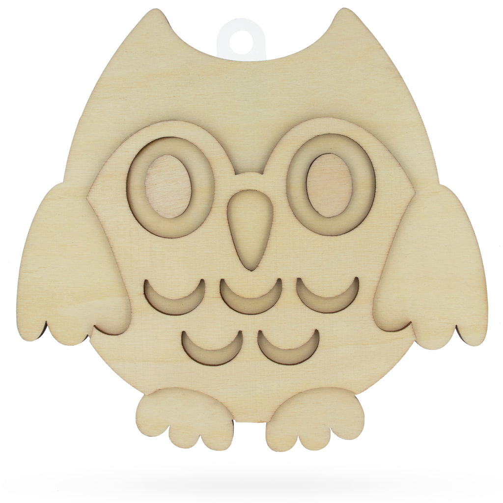 Wood Unfinished Wooden 3D Owl Shape Cutout DIY Craft 6.2 Inches in Beige color