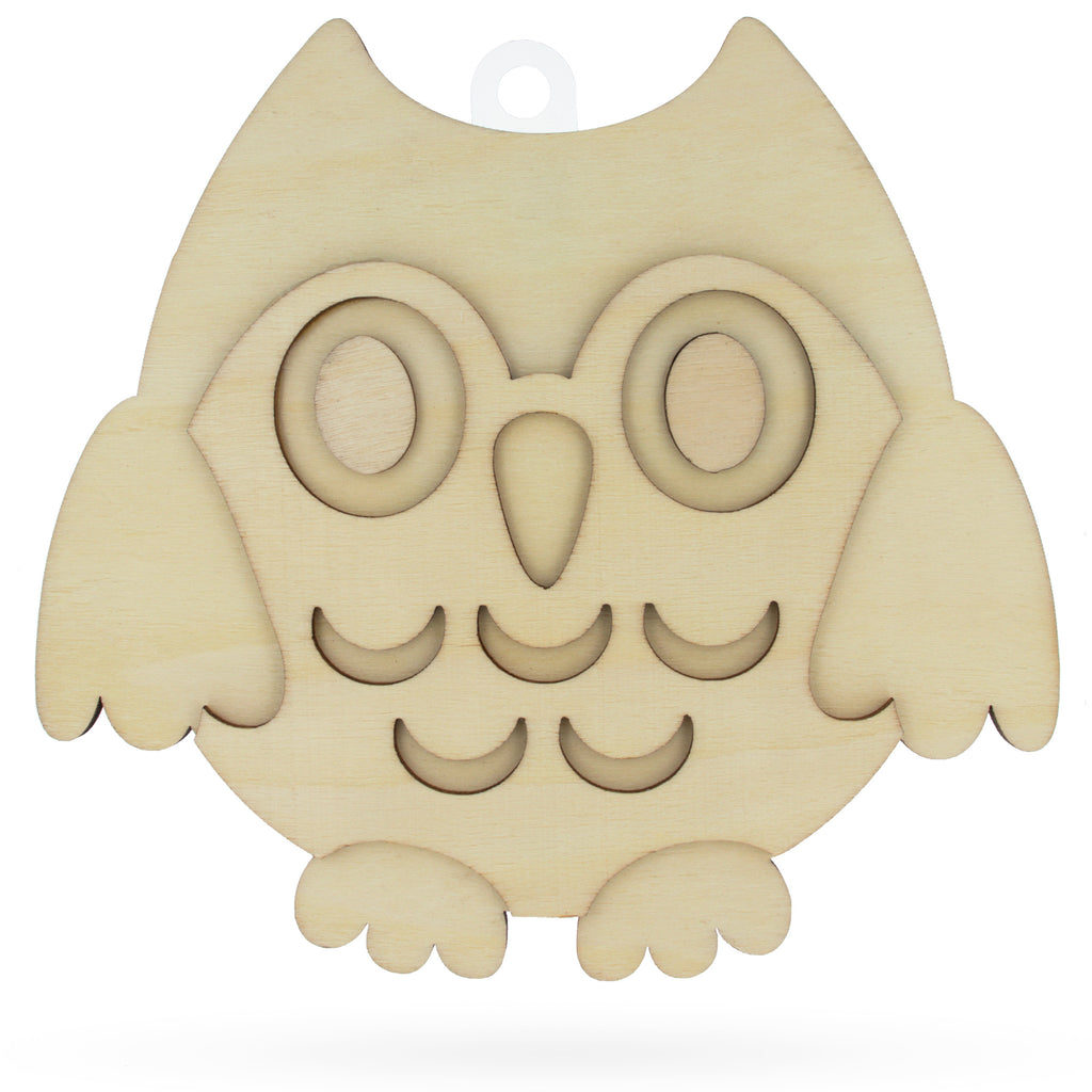 Unfinished Wooden 3D Owl Shape Cutout DIY Craft 6.2 Inches in Beige color