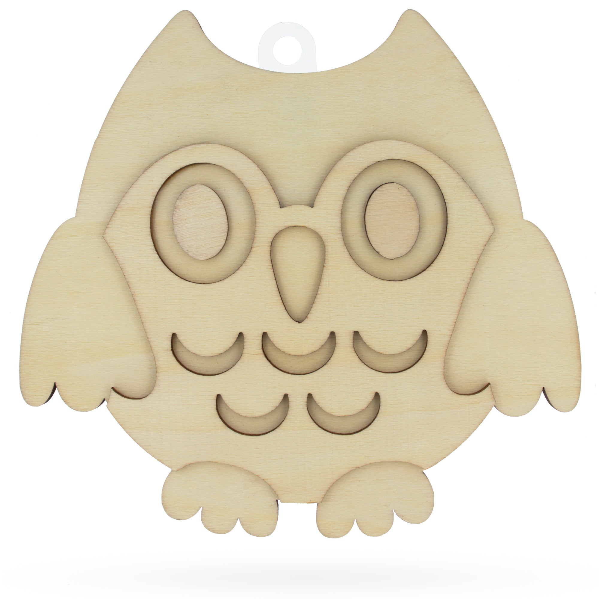 Unfinished Wooden 3D Owl Shape Cutout DIY Craft 6.2 Inches in Beige color
