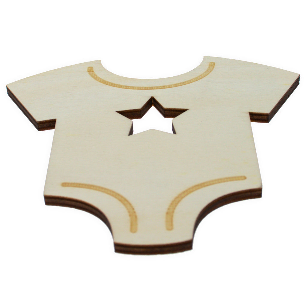 Wood Unfinished Wooden Baby Outfit Shape Cutout DIY Craft 4.2 Inches in Beige color