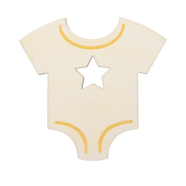 Unfinished Wooden Baby Outfit Shape Cutout DIY Craft 4.2 Inches in Beige color