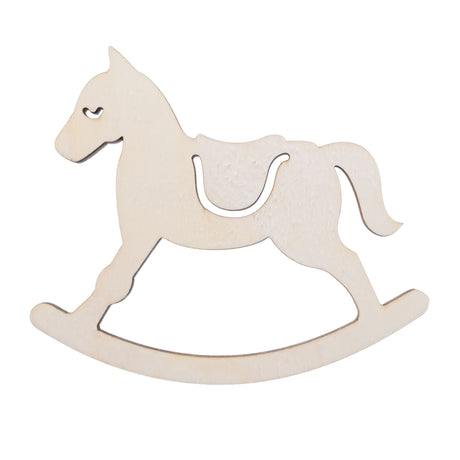 Unfinished Wooden Rocking Horse Shape Cutout DIY Craft 4.4 Inches in Beige color