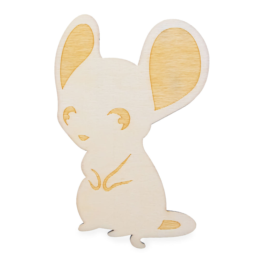 Unfinished Wooden Mouse Shape Cutout DIY Craft 4.6 Inches in Beige color