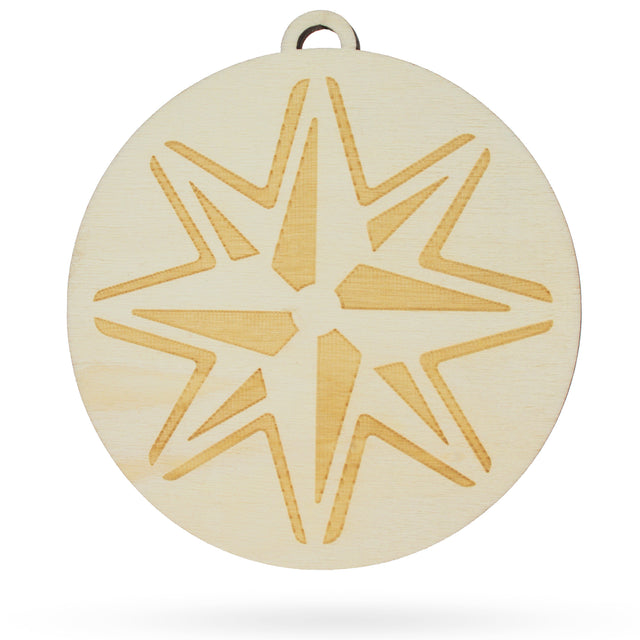 Unfinished Wooden Compass Ornament Cutout DIY Craft 4.2 Inches in Beige color, Round shape