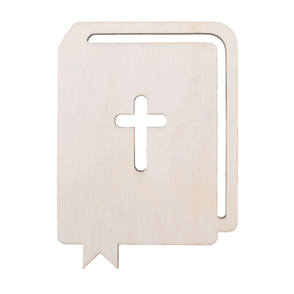 Unfinished Wooden Bible Shape Cutout DIY Craft 4.8 Inches in Beige color