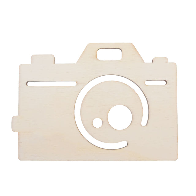 Unfinished Wooden Camera Cutout DIY Craft 4.85 Inches in Beige color