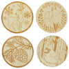 Wood Set of 4 Unfinished Wooden Etched Animals and Forest Life Theme Cutout DIY Craft 4.4 Inches in Beige color Round