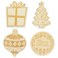 Set of 4 Unfinished Wooden Etched Traditional Christmas Theme Cutout DIY Craft 4.9 Inches in Beige color