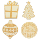 Set of 4 Unfinished Wooden Etched Traditional Christmas Theme Cutout DIY Craft 4.9 Inches in Beige color