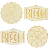 Set of 4 Unfinished Wooden Etched Flower Bloom Cutout DIY Craft 4.9 Inches in Beige color,  shape