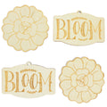 Set of 4 Unfinished Wooden Etched Flower Bloom Cutout DIY Craft 4.9 Inches in Beige color